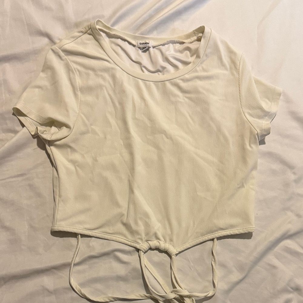 Garage Cream Tie-Front Crop Top